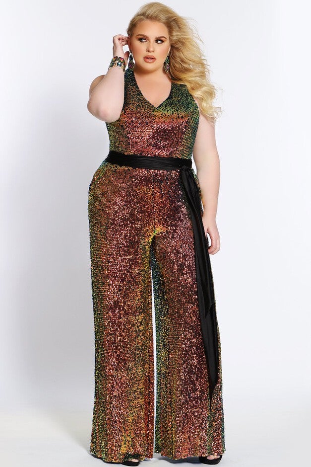 Spyder Plus Size Pageant Sequin Jumpsuit, Lava, hi-res image number null