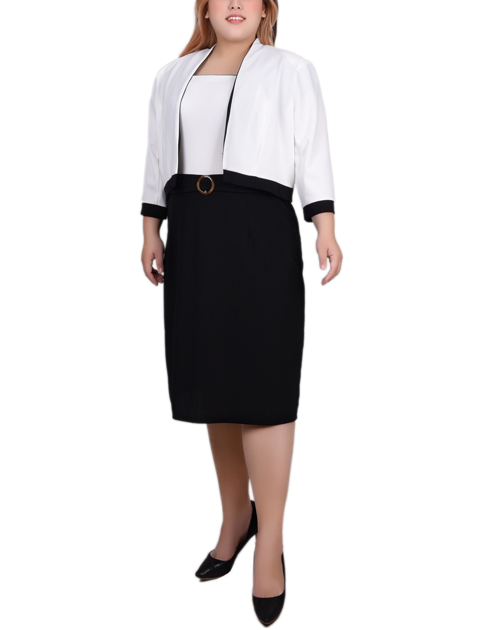 3/4 Sleeve 2 Piece Colorblocked Dress Set, , alternate image number 5