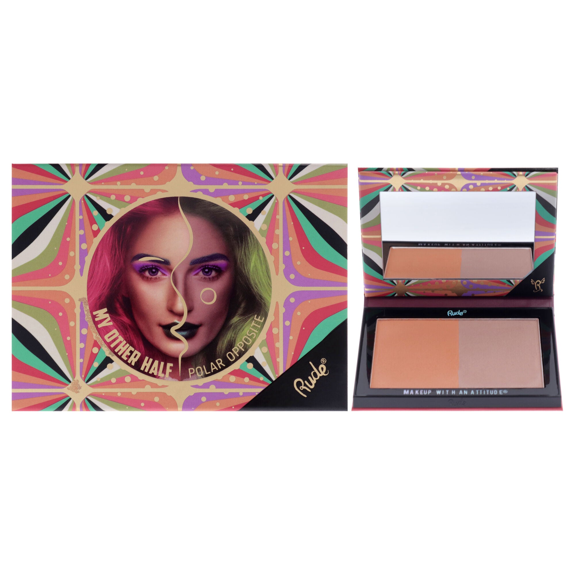 My Other Half Duo Shade Face Palette - Polar Opposite by Rude Cosmetics for Women - 0.4 oz Makeup, See Description, hi-res image number 0