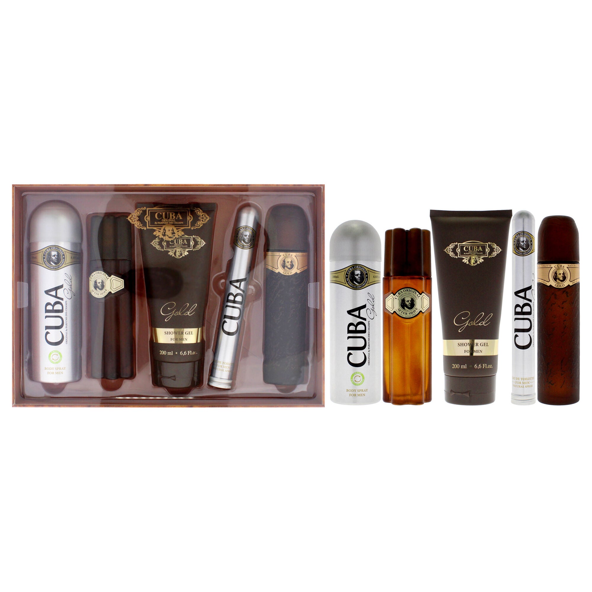Cuba Gold Must Have by Cuba for Men - 5 Pc Gift Set 3.3oz EDT Spray, 1.17oz EDT Spray, 3.3oz After Shave, 6.7oz Body Spray, 6.7oz Shower Gel, See Description, hi-res image number 0