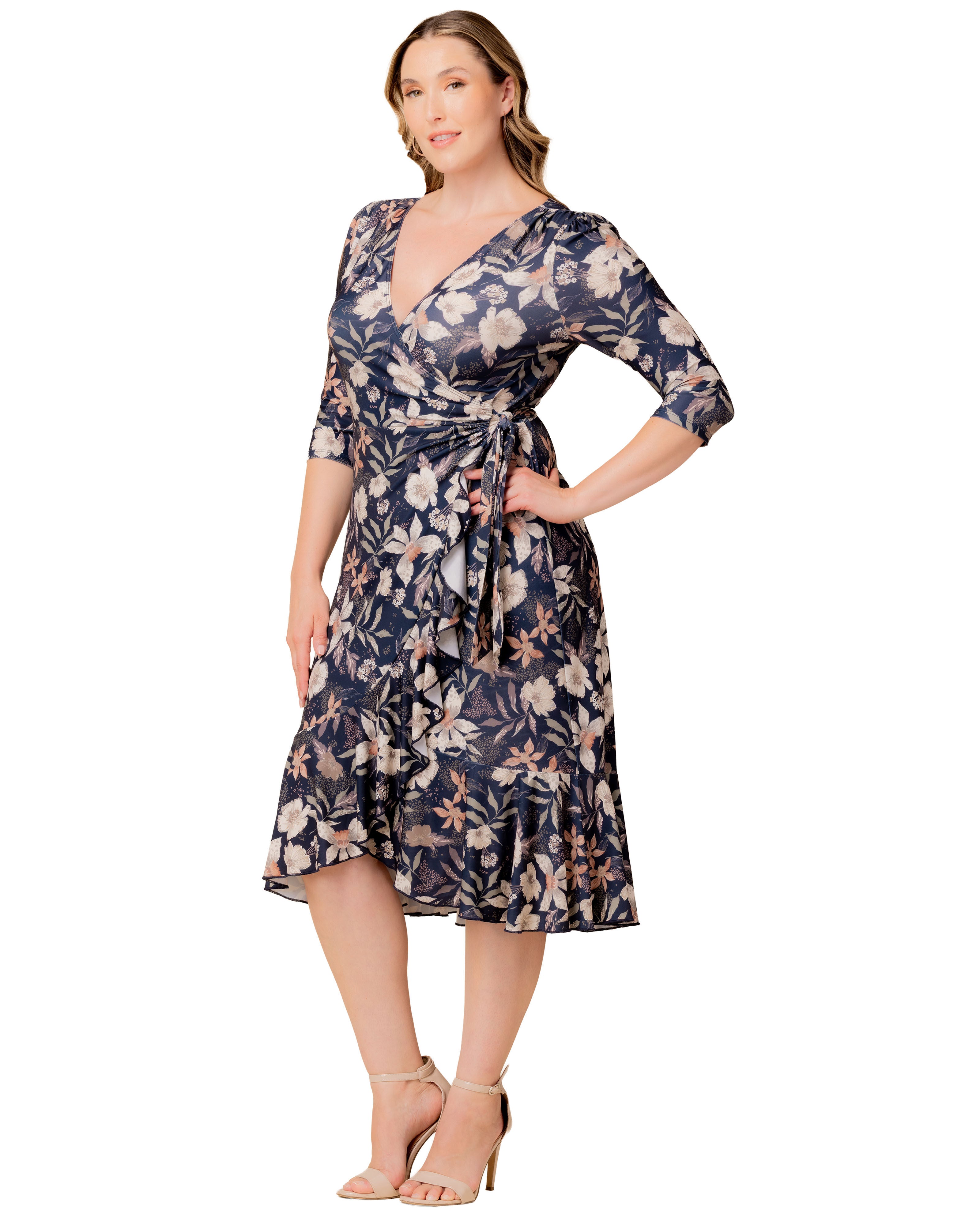 Flirty Flounce Wrap Dress, SOFT NAVY FLORALS / Navy, alternate image number 3
