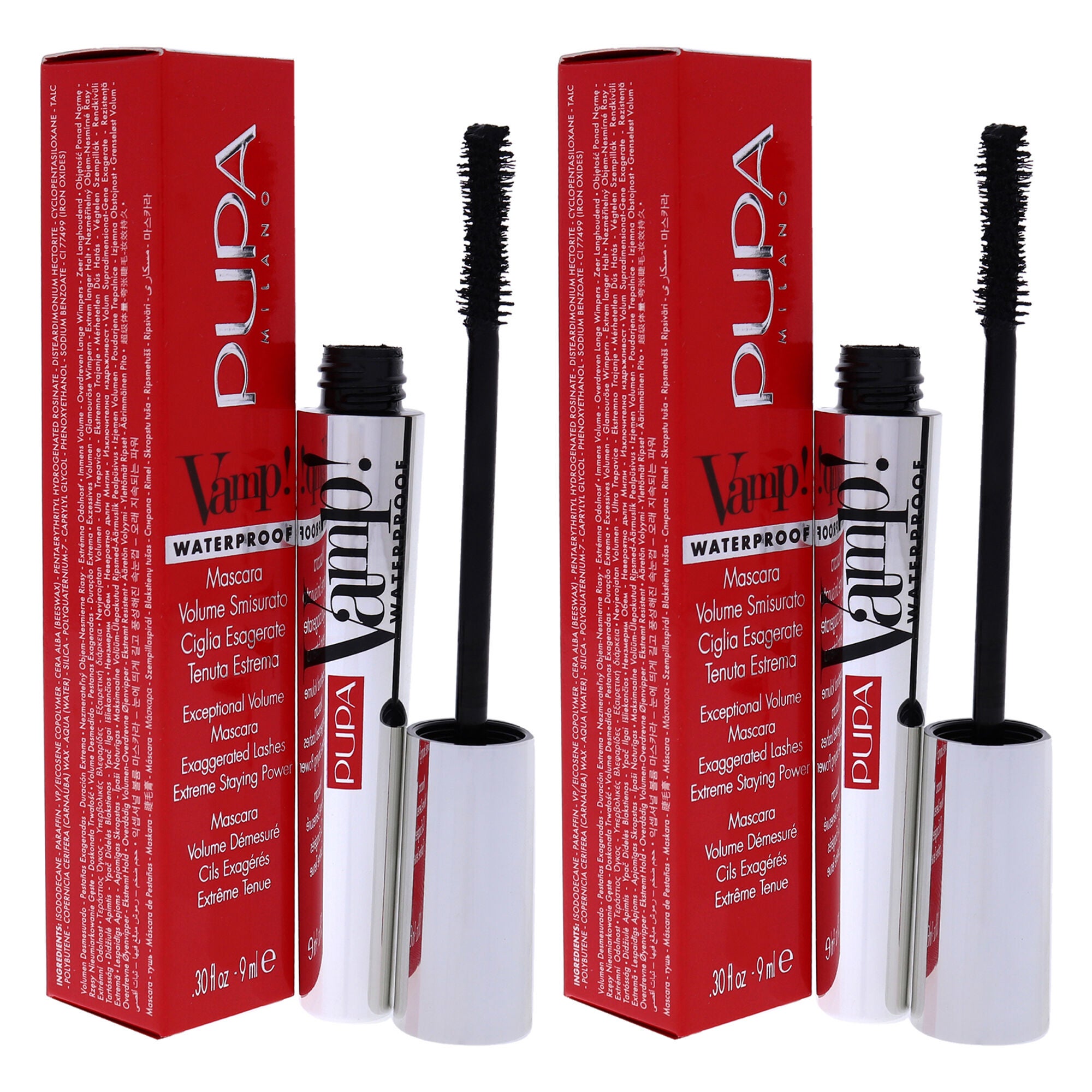 Vamp! Waterproof Mascara - 001 Extra Black by Pupa Milano for Women - 0.30 oz Mascara - Pack of 2, See Description, alternate image number 1