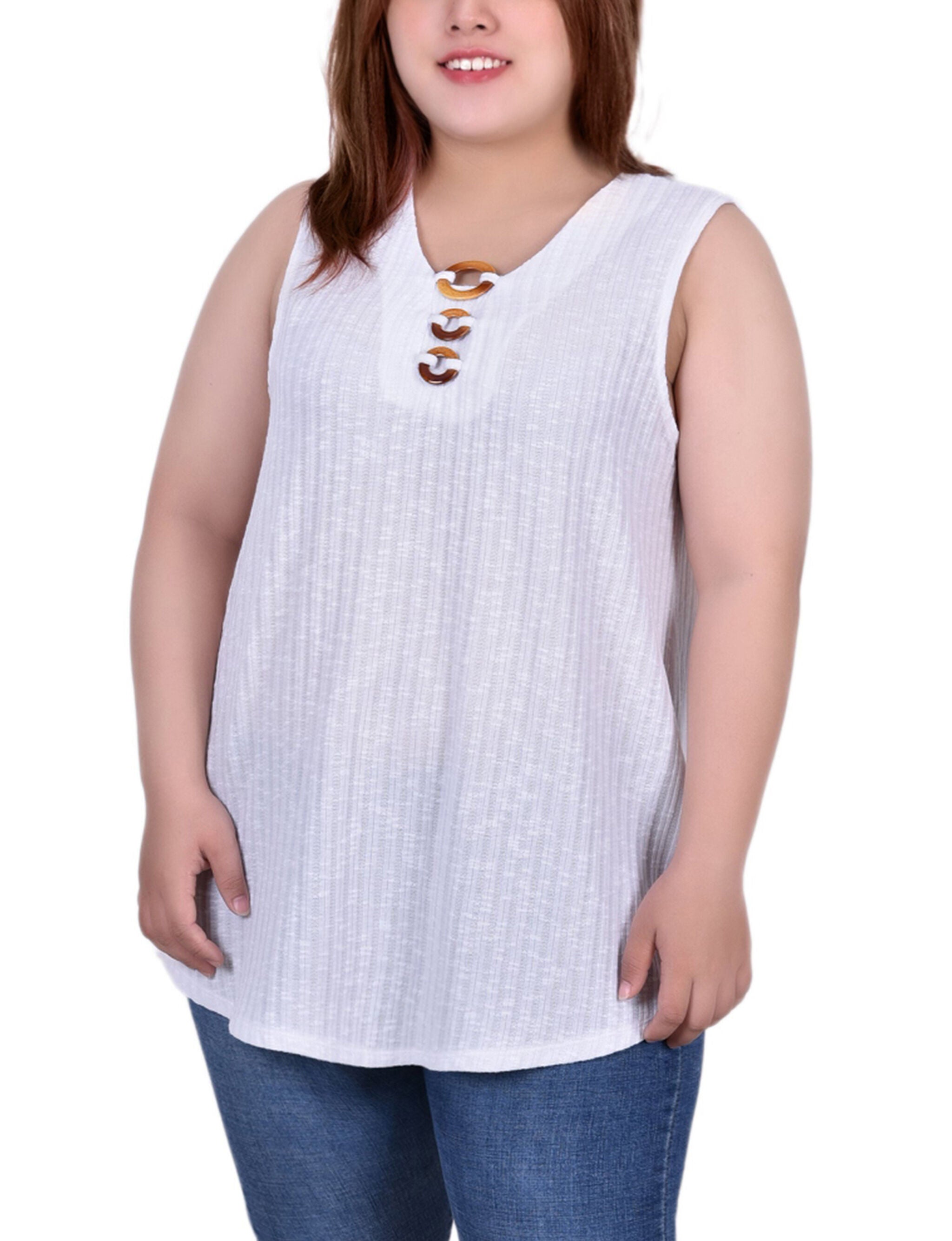 Sleeveless Rib Knit Top, White, hi-res image number 0