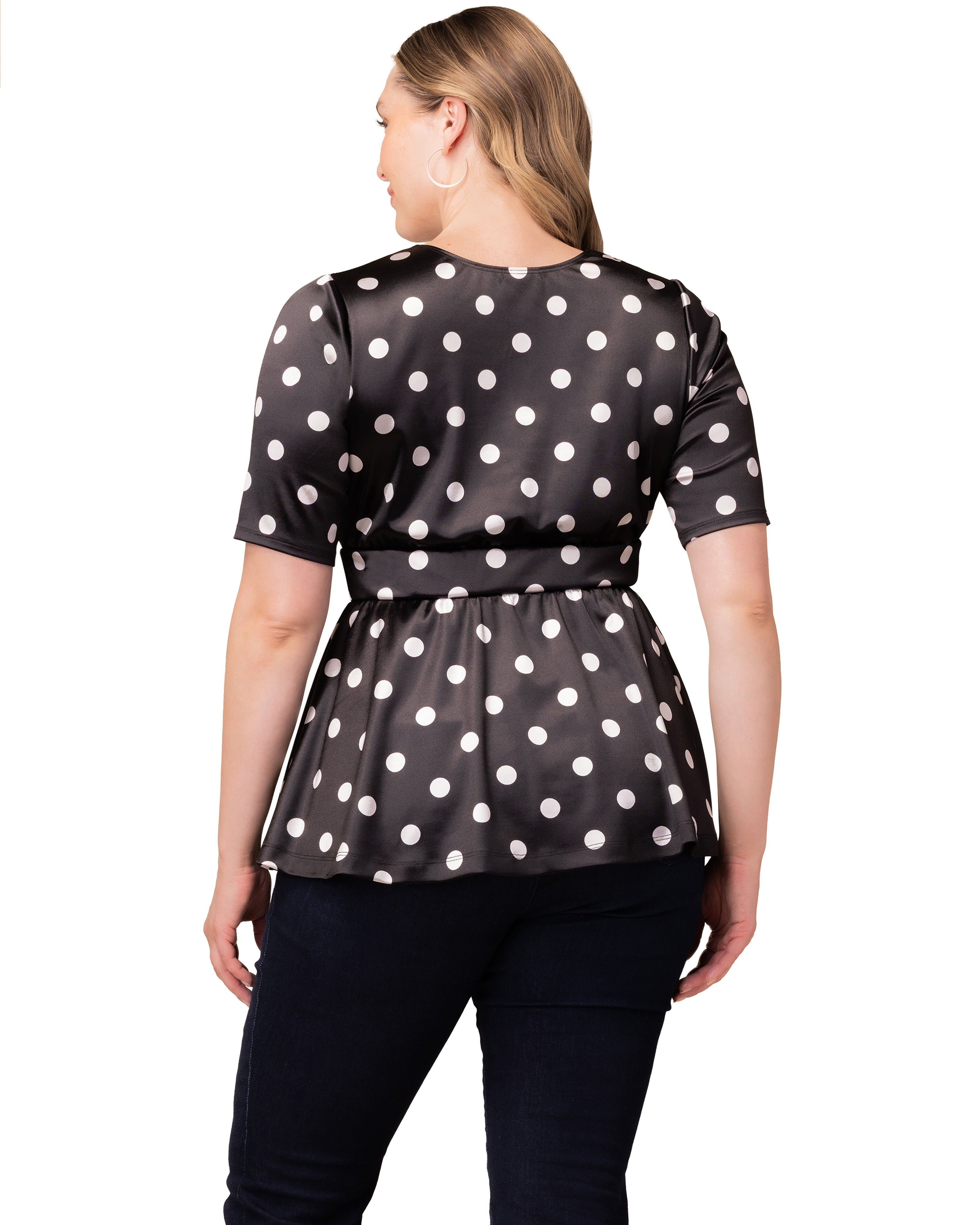 Posh Peplum Top, BLACK POLKA DOT / Black, alternate image number 1