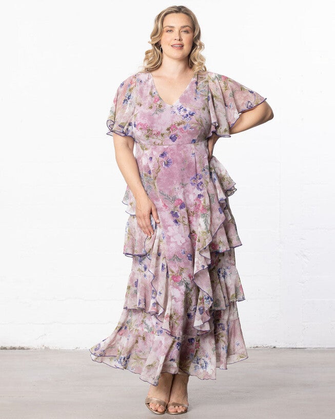 Tour de Flounce Evening Gown, Lilac Floral Print, alternate image number null