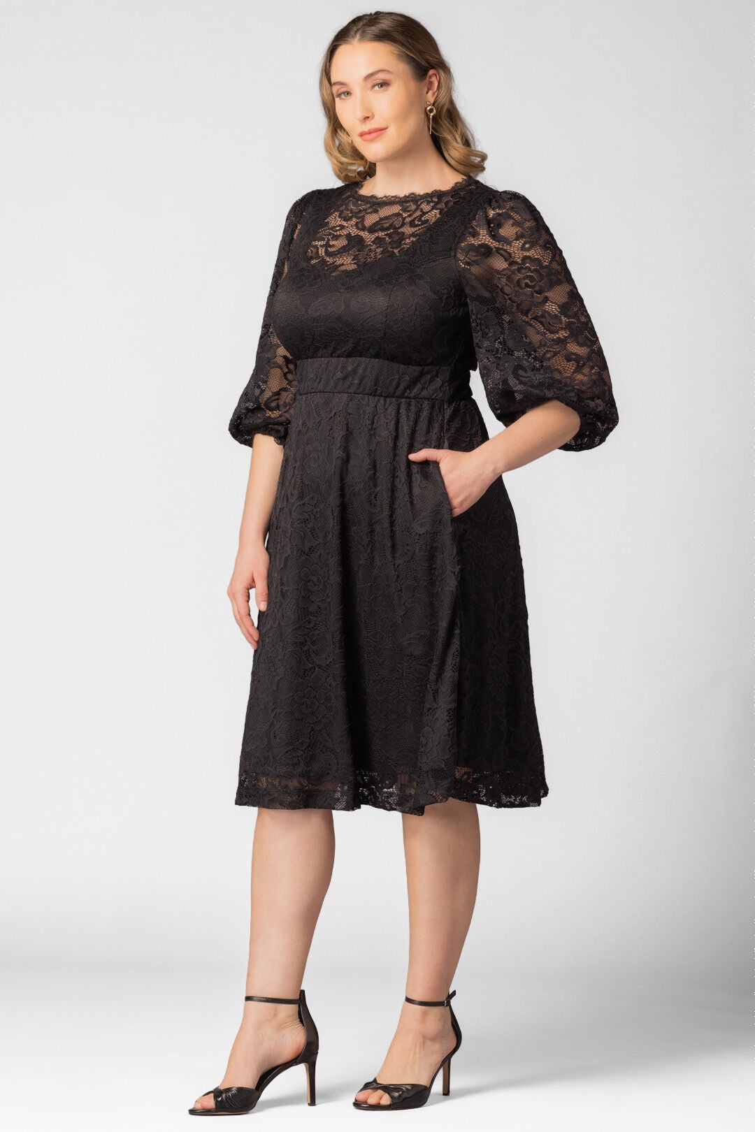 Hepburn Lace Cocktail Dress, Onyx / Black, alternate image number 3