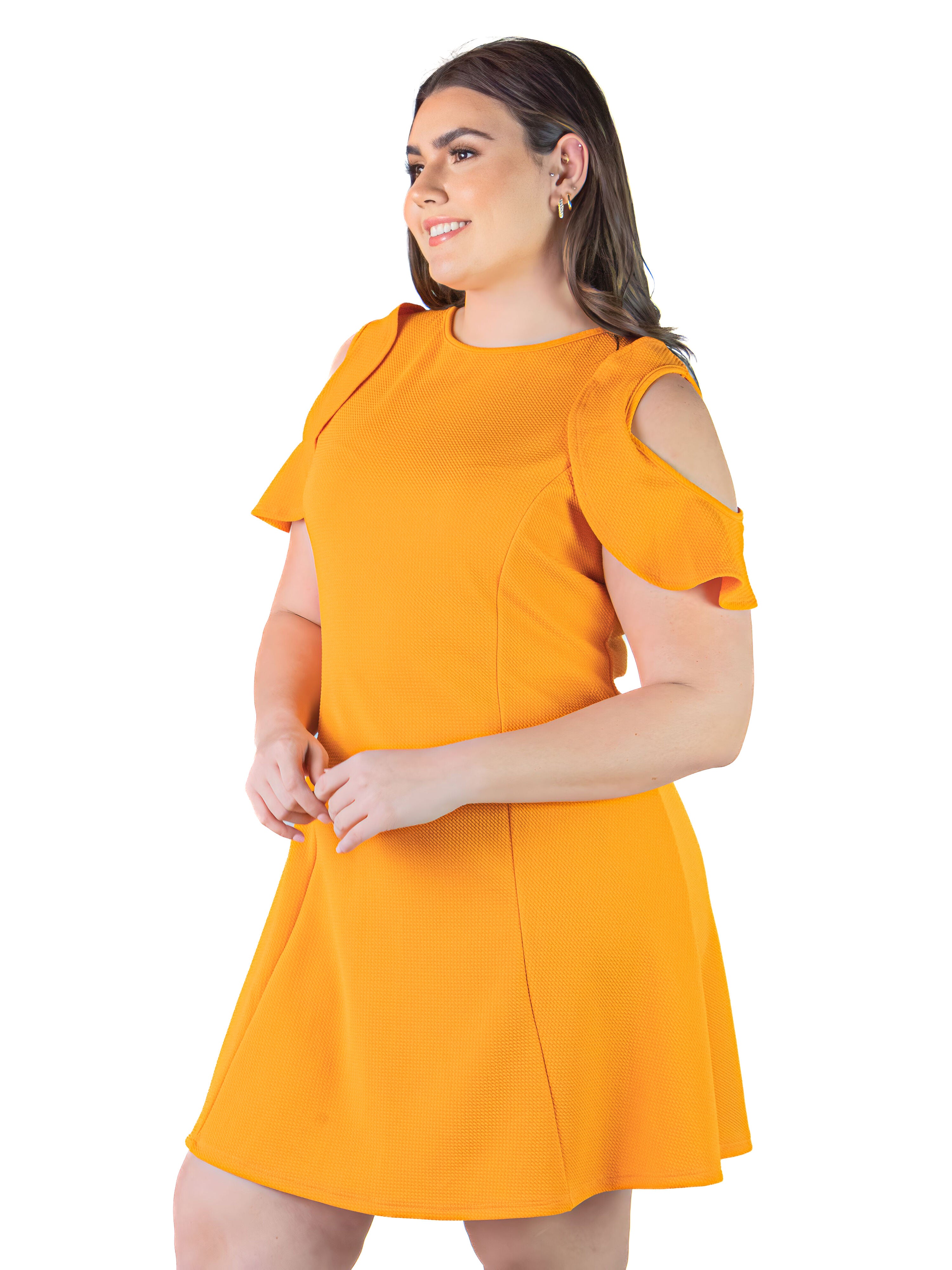 Plus Size Ruffle Cold Shoulder A Line Knee Length Dress, , alternate image number 4