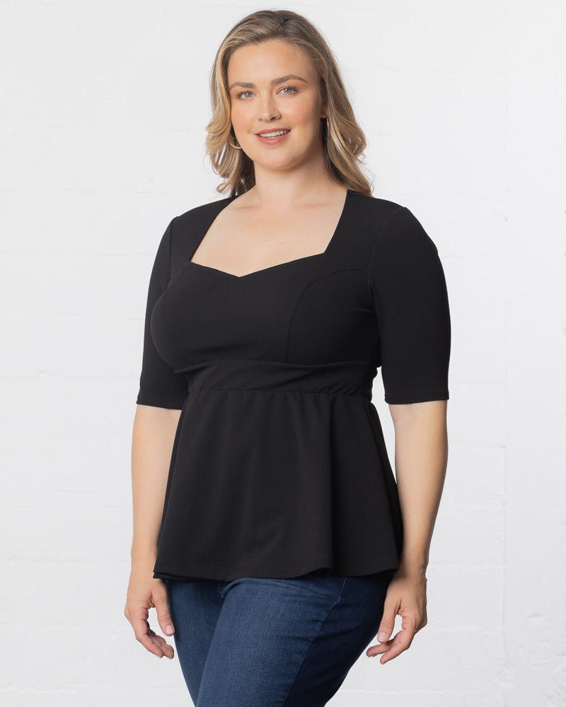 Posh Peplum Top, Black Noir, alternate image number 2