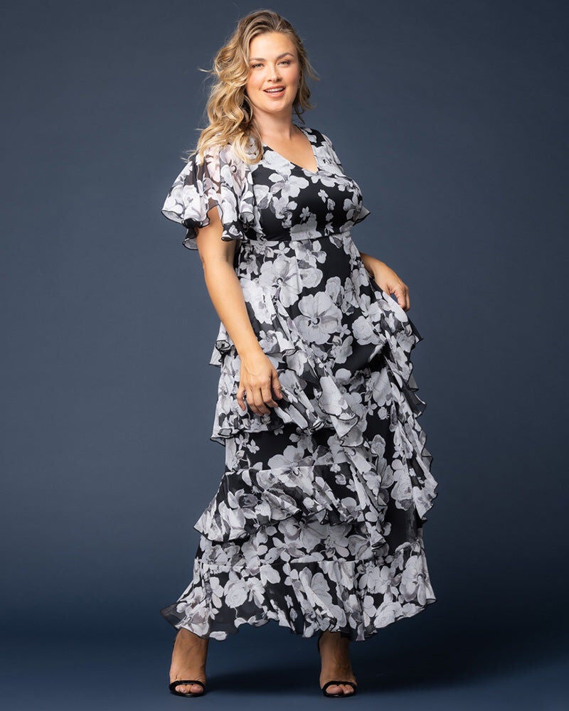 Tour de Flounce Evening Gown, Grayscale Bloom, hi-res image number 0