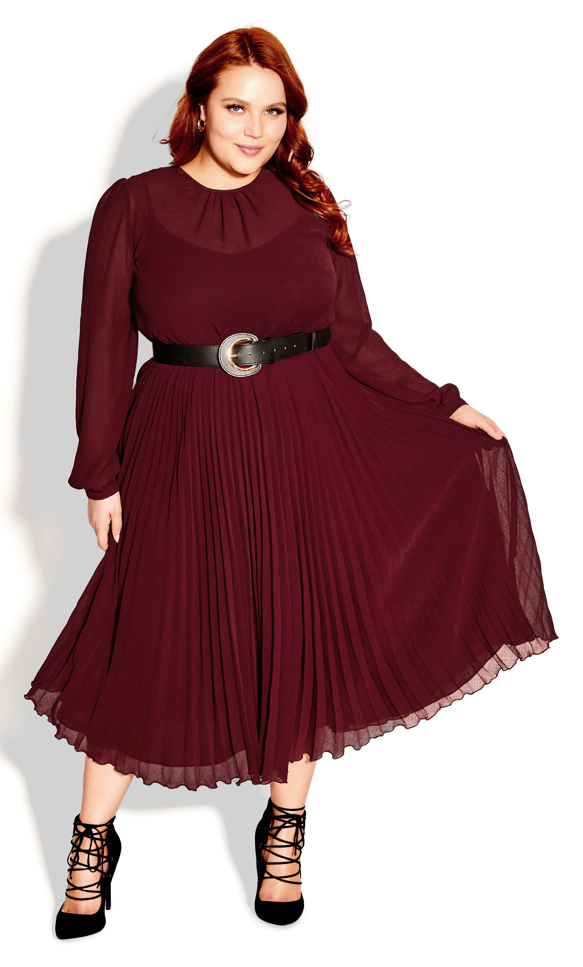 Love Pleat Dress - garnet, Red, hi-res image number 0