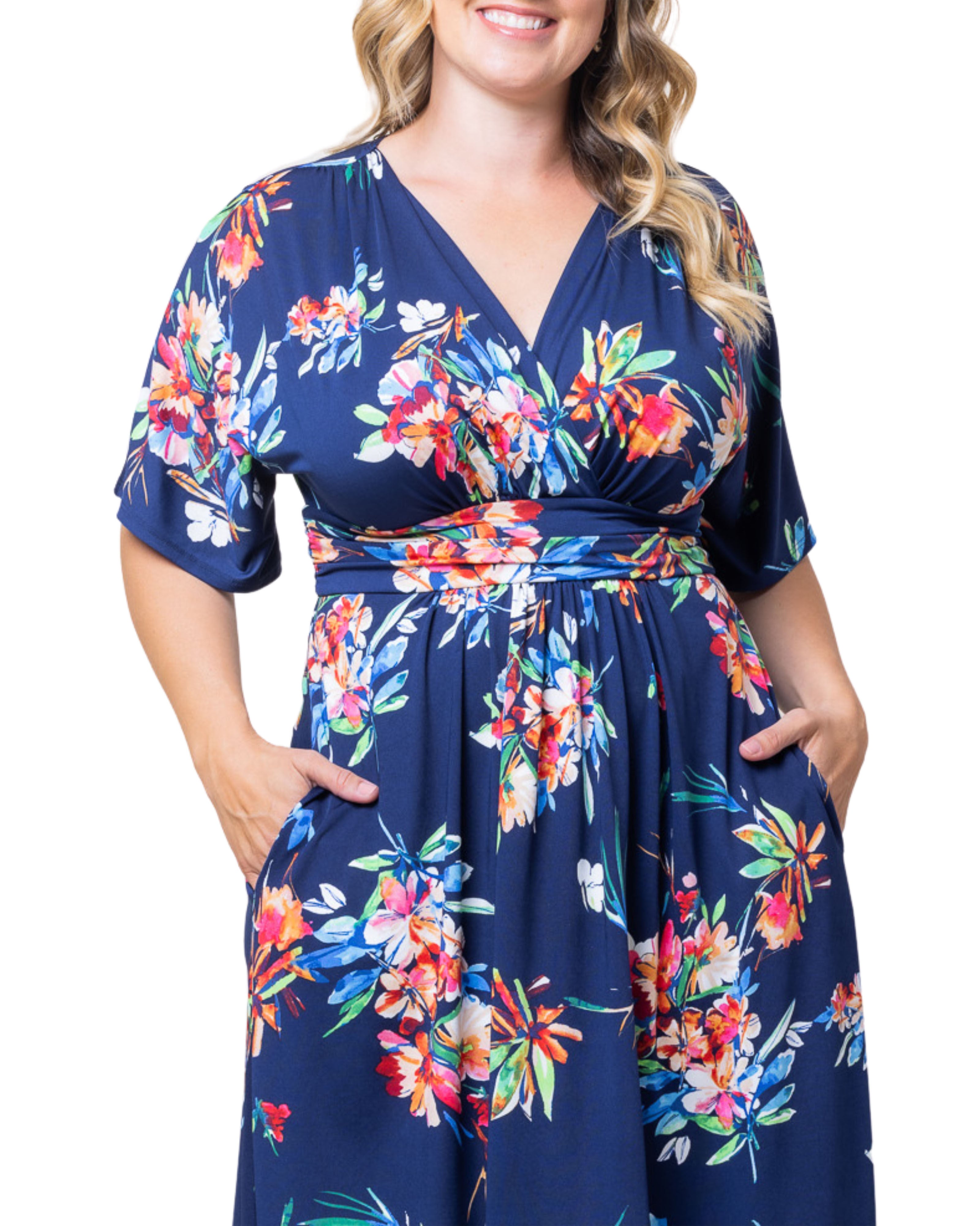 Gia Midi Dress, BELIZE BLOOMS / Royal Blue, alternate image number 2