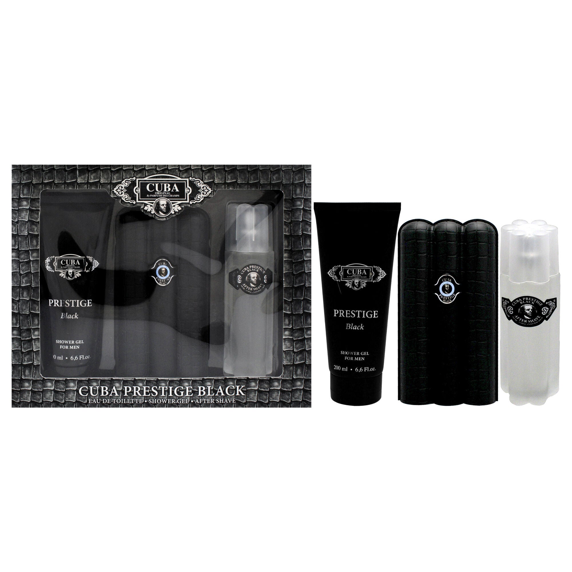 Cuba Prestige Black by Cuba for Men - 3 Pc Gift Set 3oz EDT Spray, 6.6oz Shower Gel, 3.3oz After Shave, See Description, hi-res image number 0