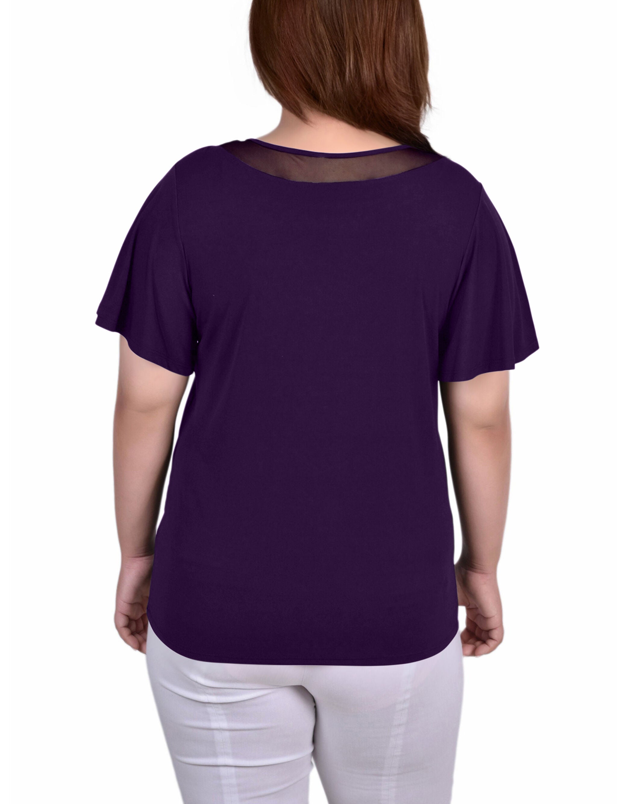 Short Sleeve Mesh and Stone Top, Deep Purple, alternate image number 2