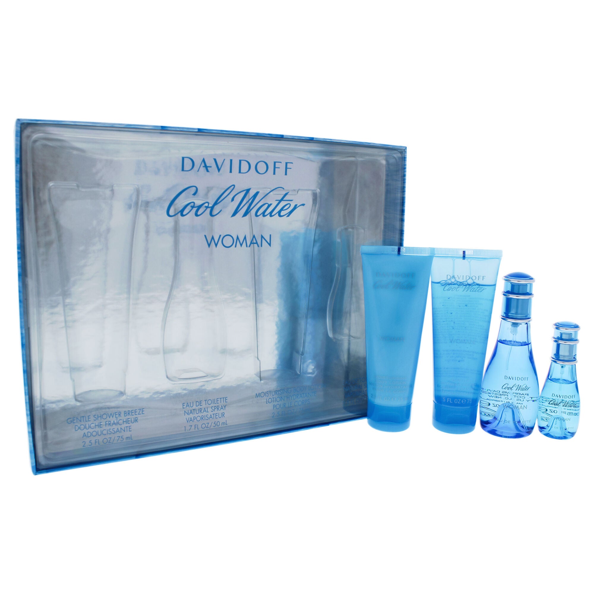 Cool Water by Davidoff for Women - 4 Pc Gift Set 1.7oz EDT Spray, 2.5oz Gentle Shower Breeze, 2.5oz Moisturizing Body Lotion, 0.5oz EDT Spray, See Description, alternate image number 2