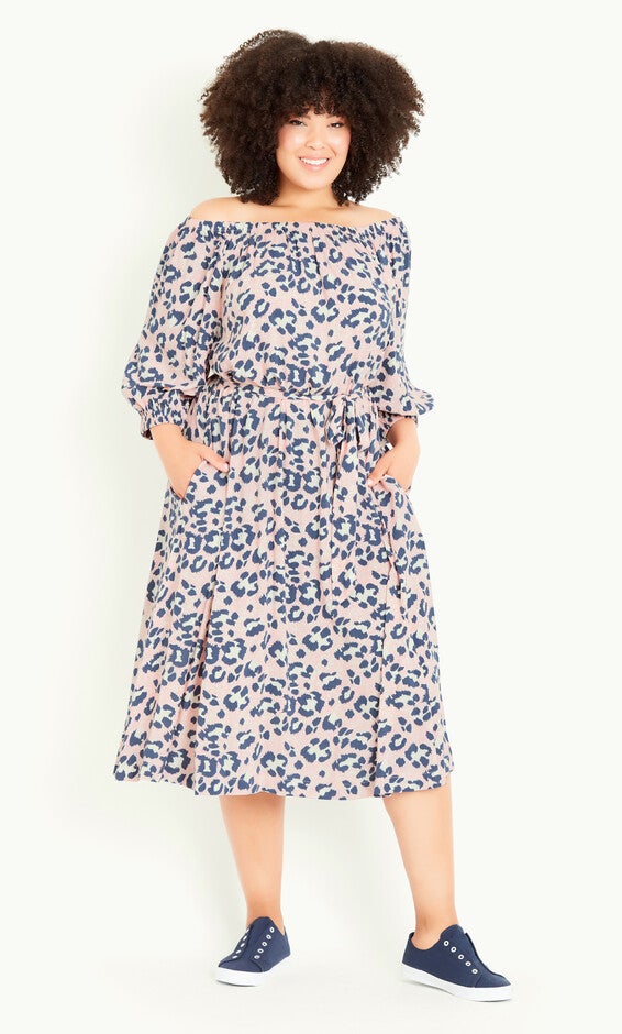 Bardot Dress - blush animal, Blue, hi-res image number null