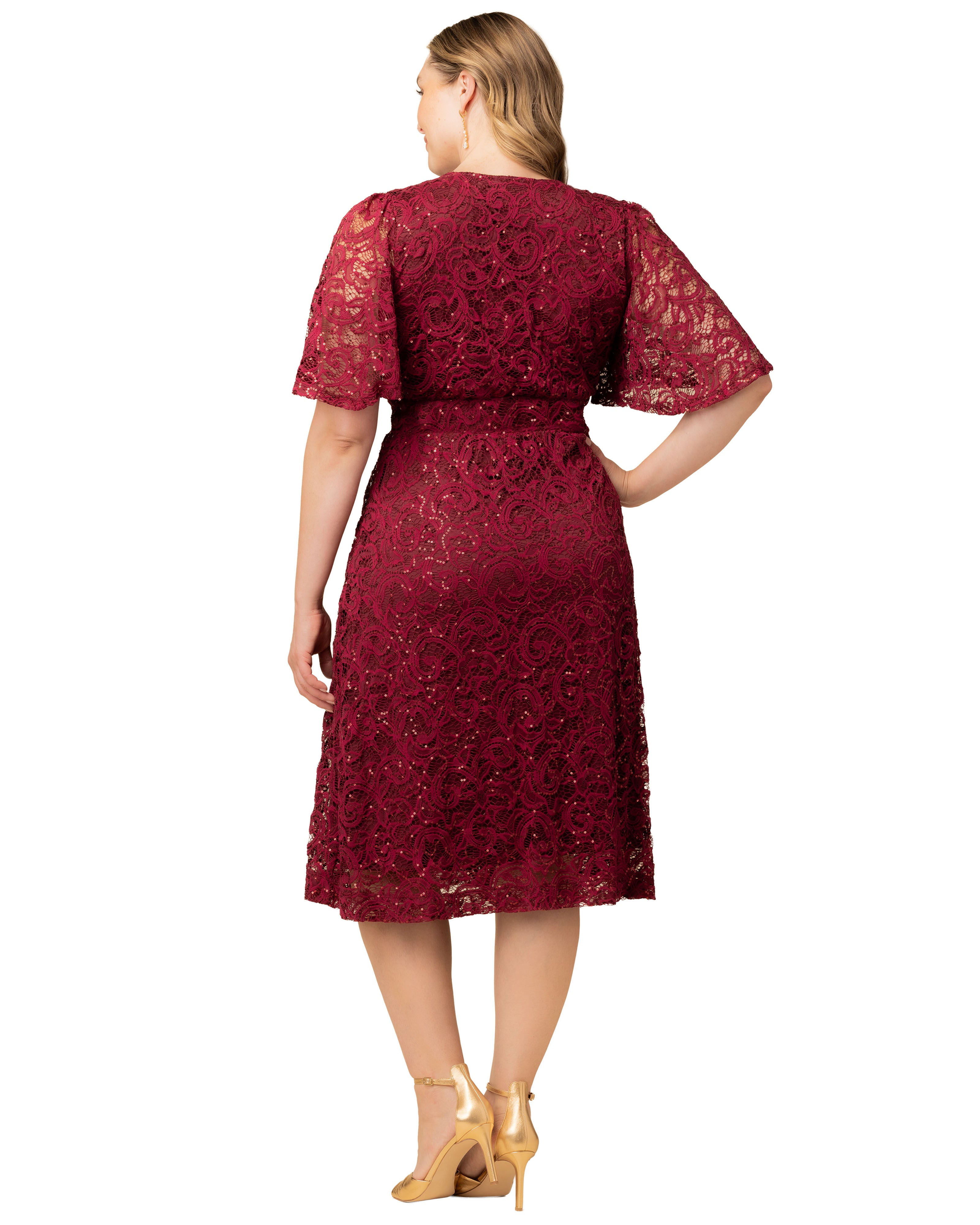 Starry Sequin Lace Cocktail Dress, PINOT NOIR / Burgundy, alternate image number 1