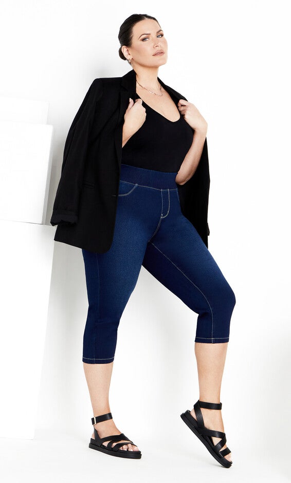 Pull On Cropped Denim Legging - dark wash, , alternate image number 1