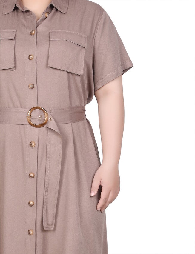 Short Sleeve Safari Style Dress, , alternate image number 4