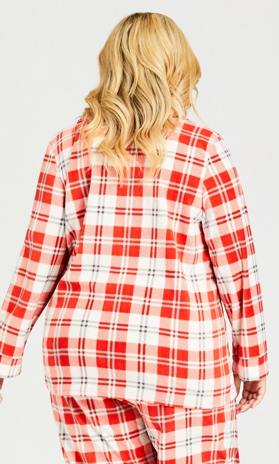 Button Check Fleece Sleep Top - red check, , alternate image number 2