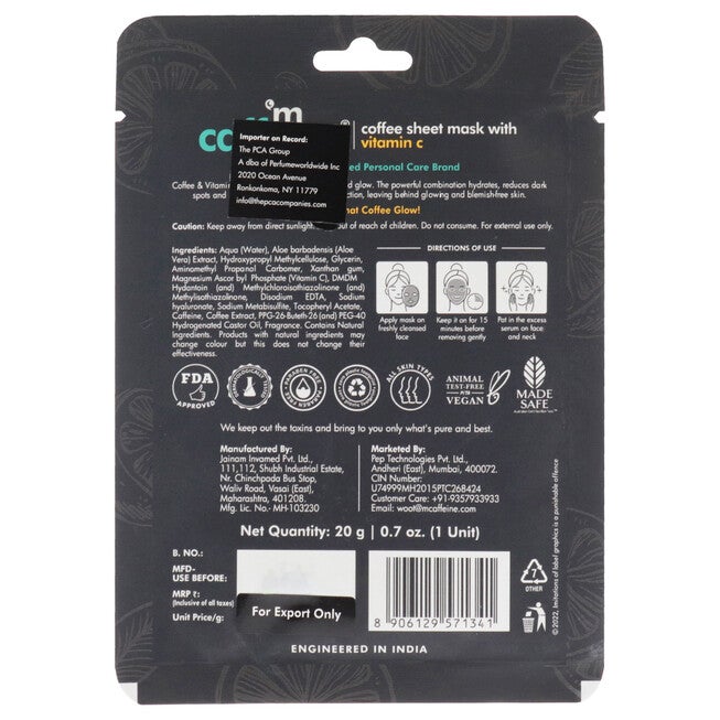 Coffee Sheet Mask with Vitamin C by mCaffeine for Unisex - 0.7 oz Mask, See Description, alternate image number 1