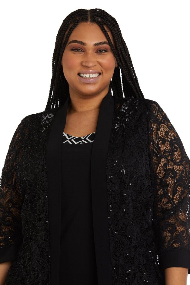 Lace Jacket with Sheer Sleeves and Sequin Detail - Plus, Black, hi-res image number null