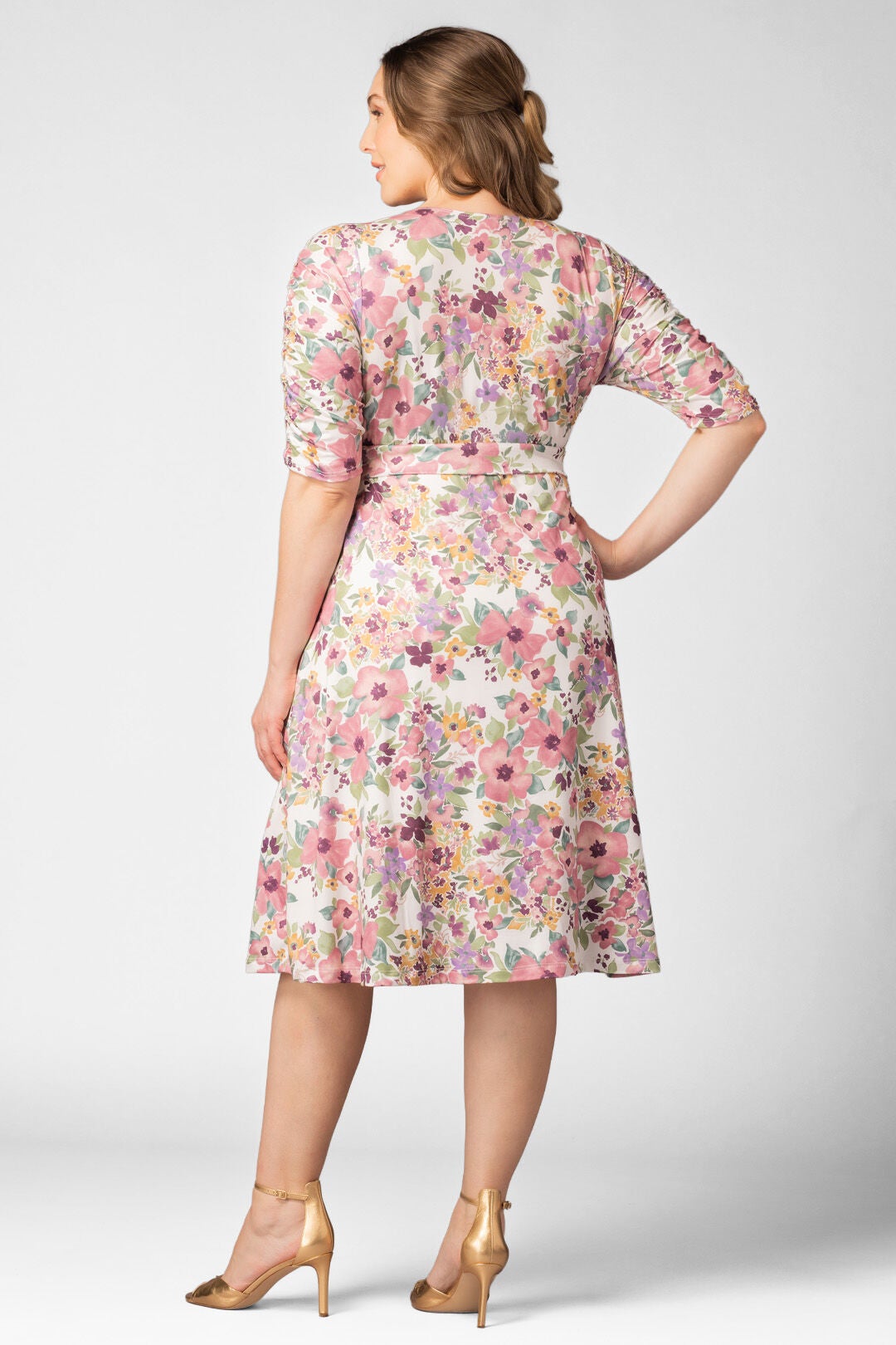 Gabriella Dress, Mauve Watercolor Bouquet / White, alternate image number 1