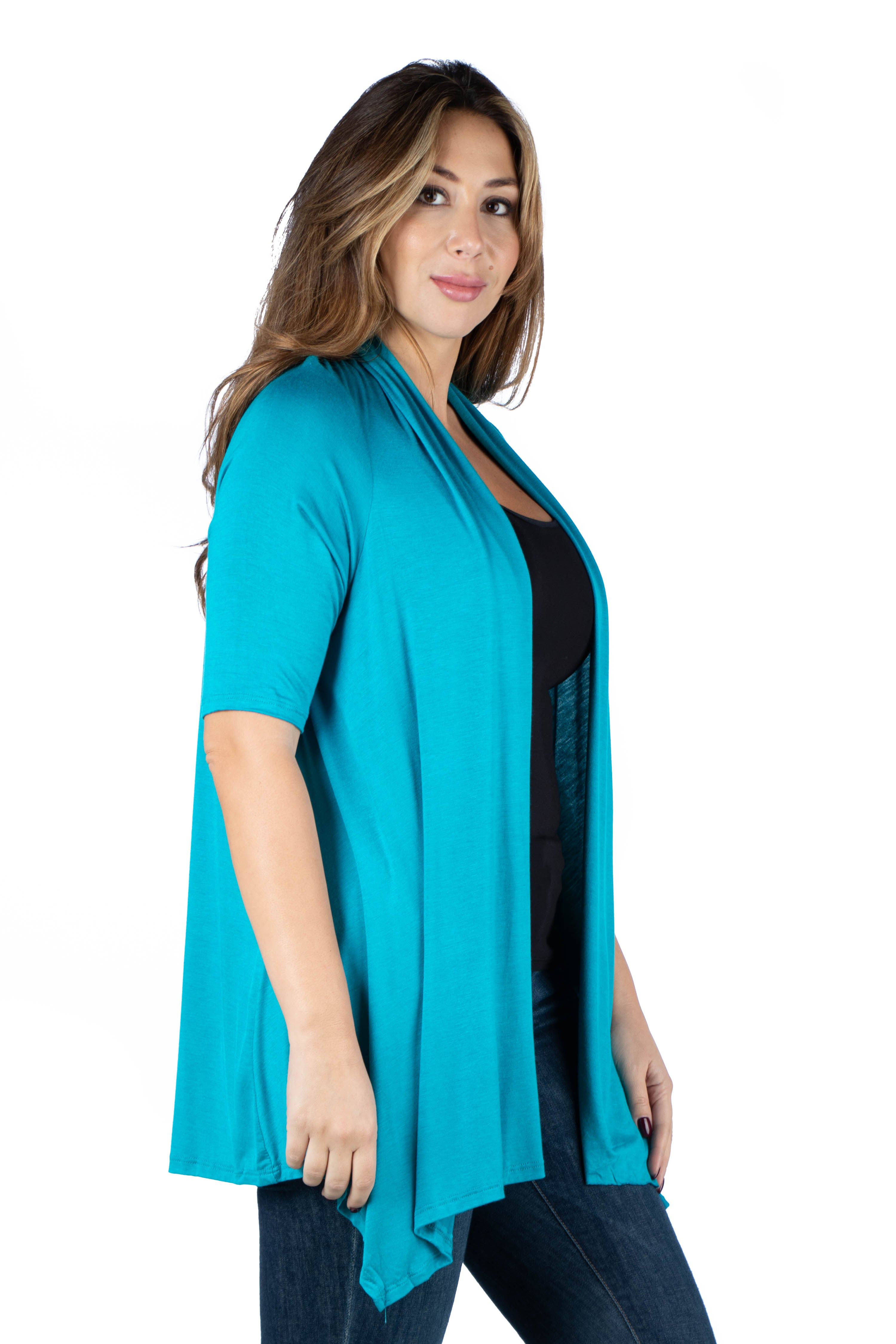 Elbow Length Sleeve Open Front Plus Size Cardigan, , alternate image number 2
