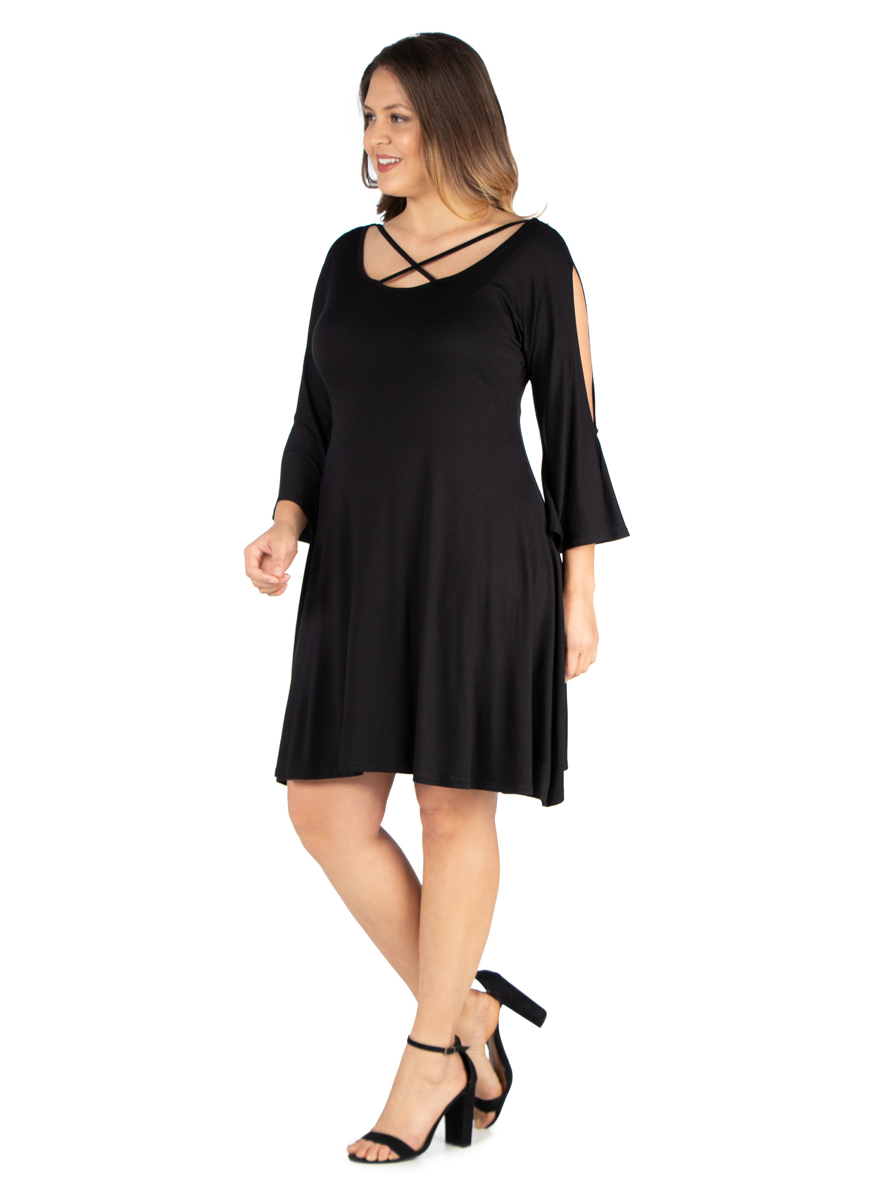 Criss Cross Neckline Cold Shoulder Plus Size Dress, , alternate image number 2