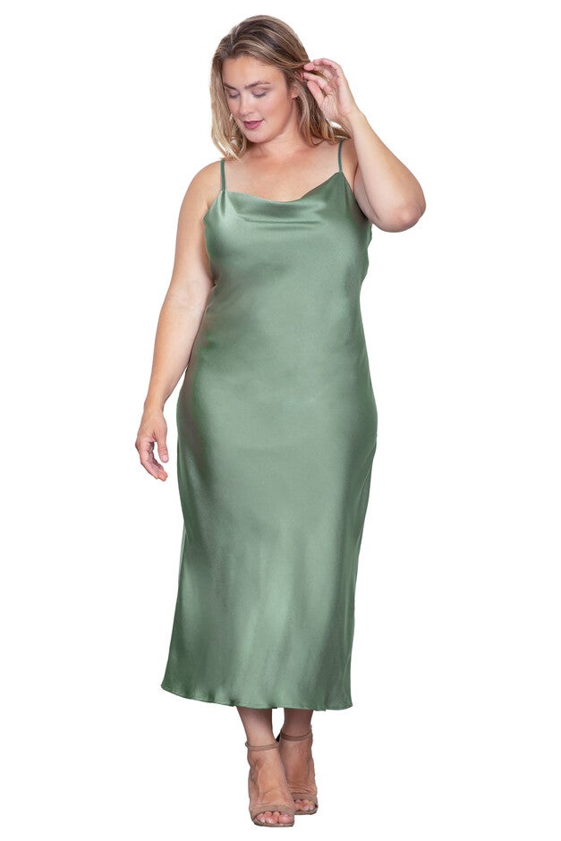 Cowl Neck Midi Tank Dress, Bayleaf / Light Green, alternate image number null