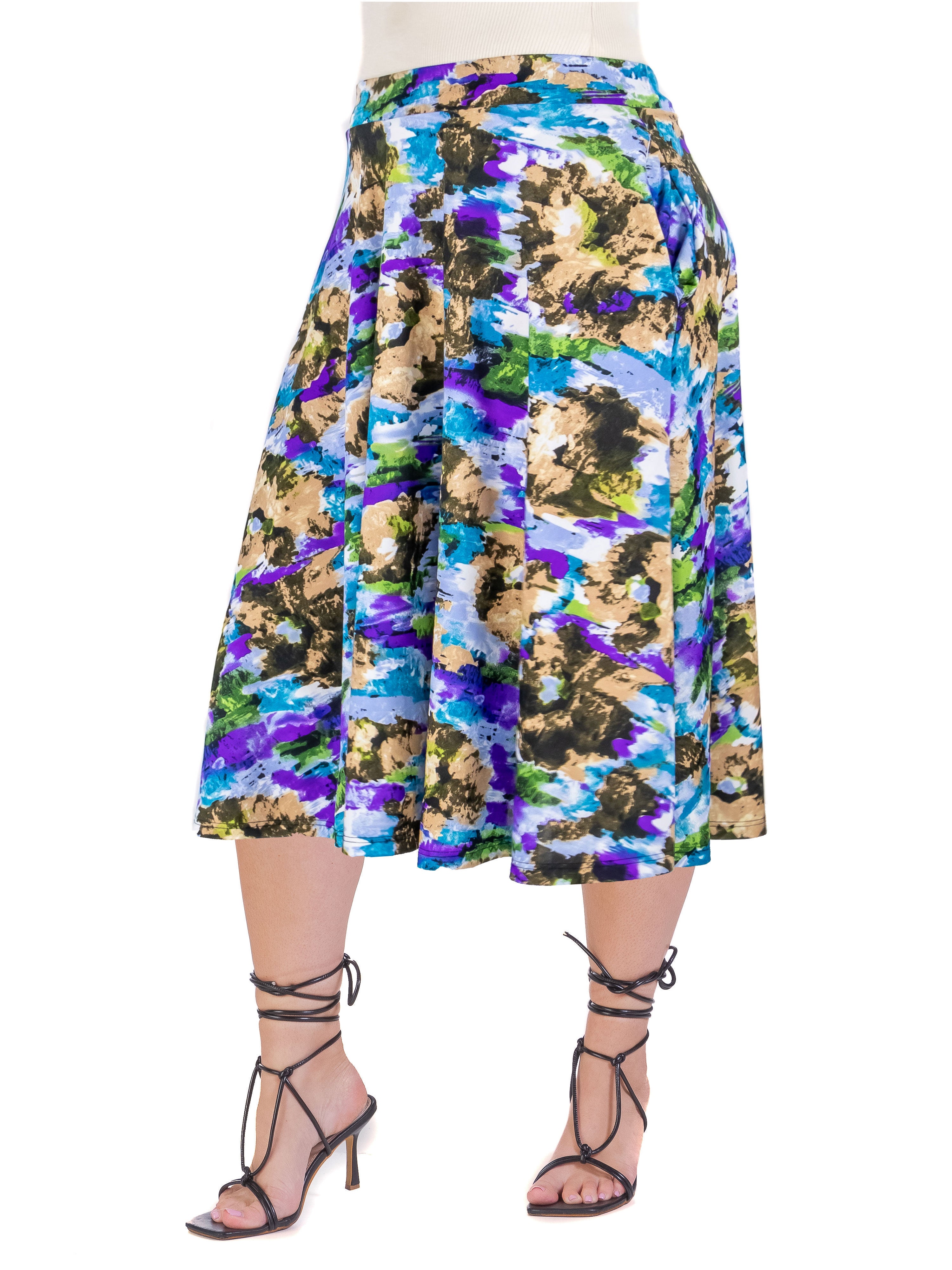 Multicolor Plus Size Pleated Pocket Midi Skirt, , alternate image number 2