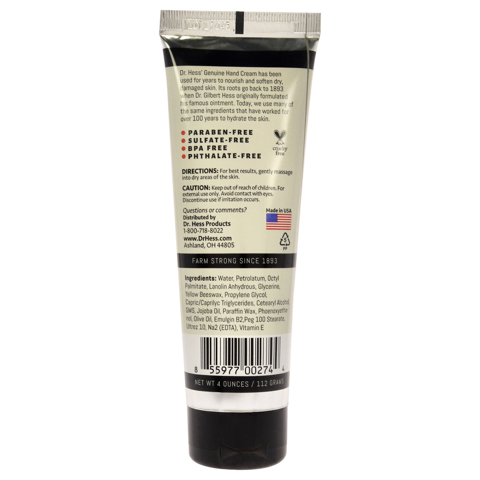 Genuine Hand Cream by Dr. Hess for Unisex - 4 oz Hand Cream, See Description, alternate image number 2