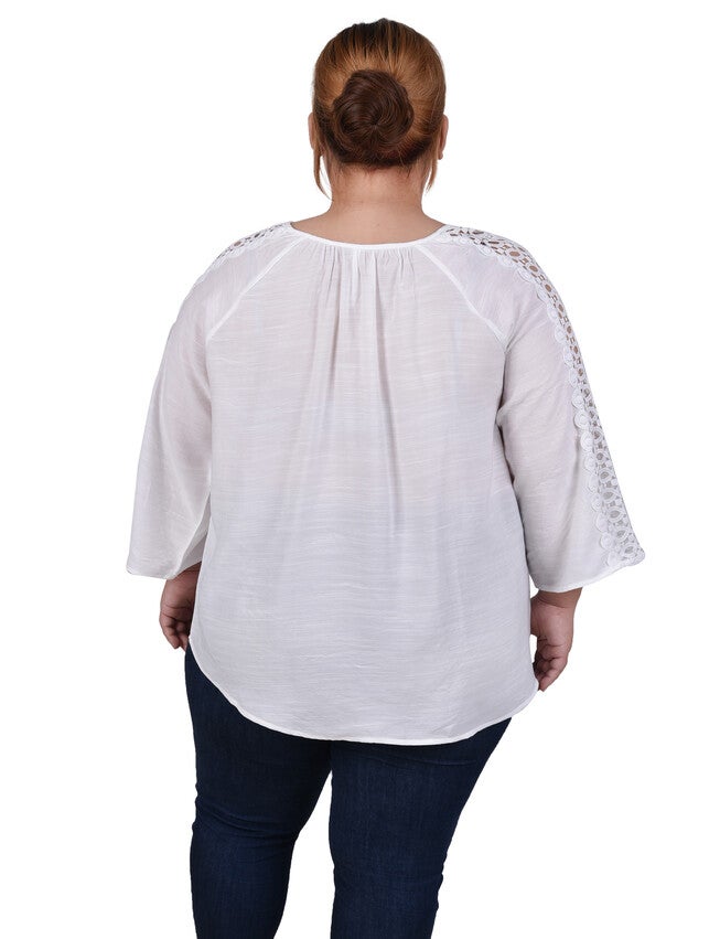 3/4 Sleeve Crochet Detail Blouse, , alternate image number null