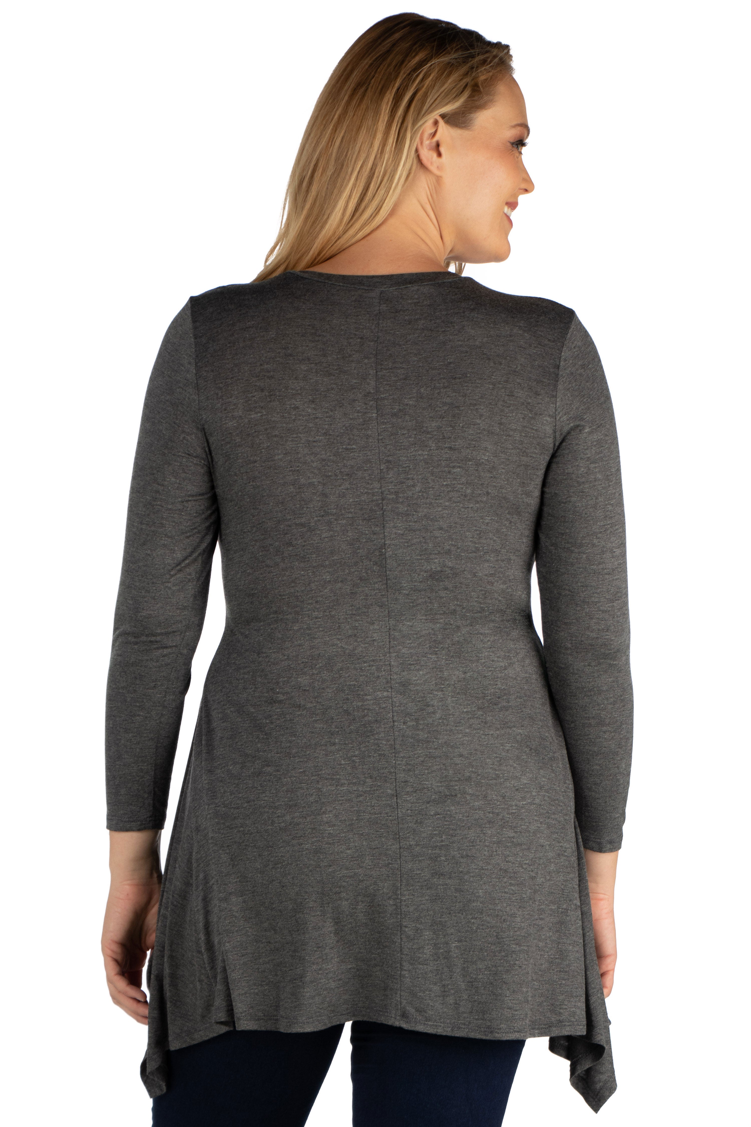 Long Sleeve Split Hemline Plus Size Tunic Top, , alternate image number 1