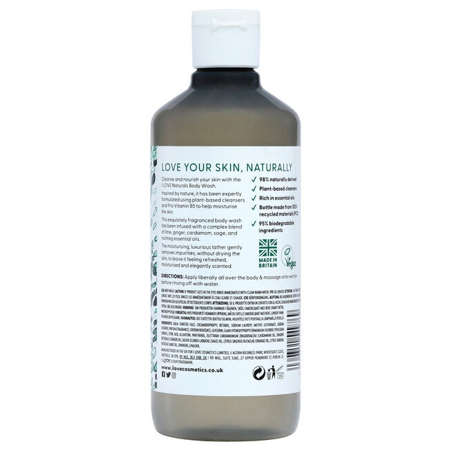 Naturals Body Wash - Lime Ginger and Cardamon by I Love Cosmetics for Women - 16.9 oz Body Wash, See Description, alternate image number 2
