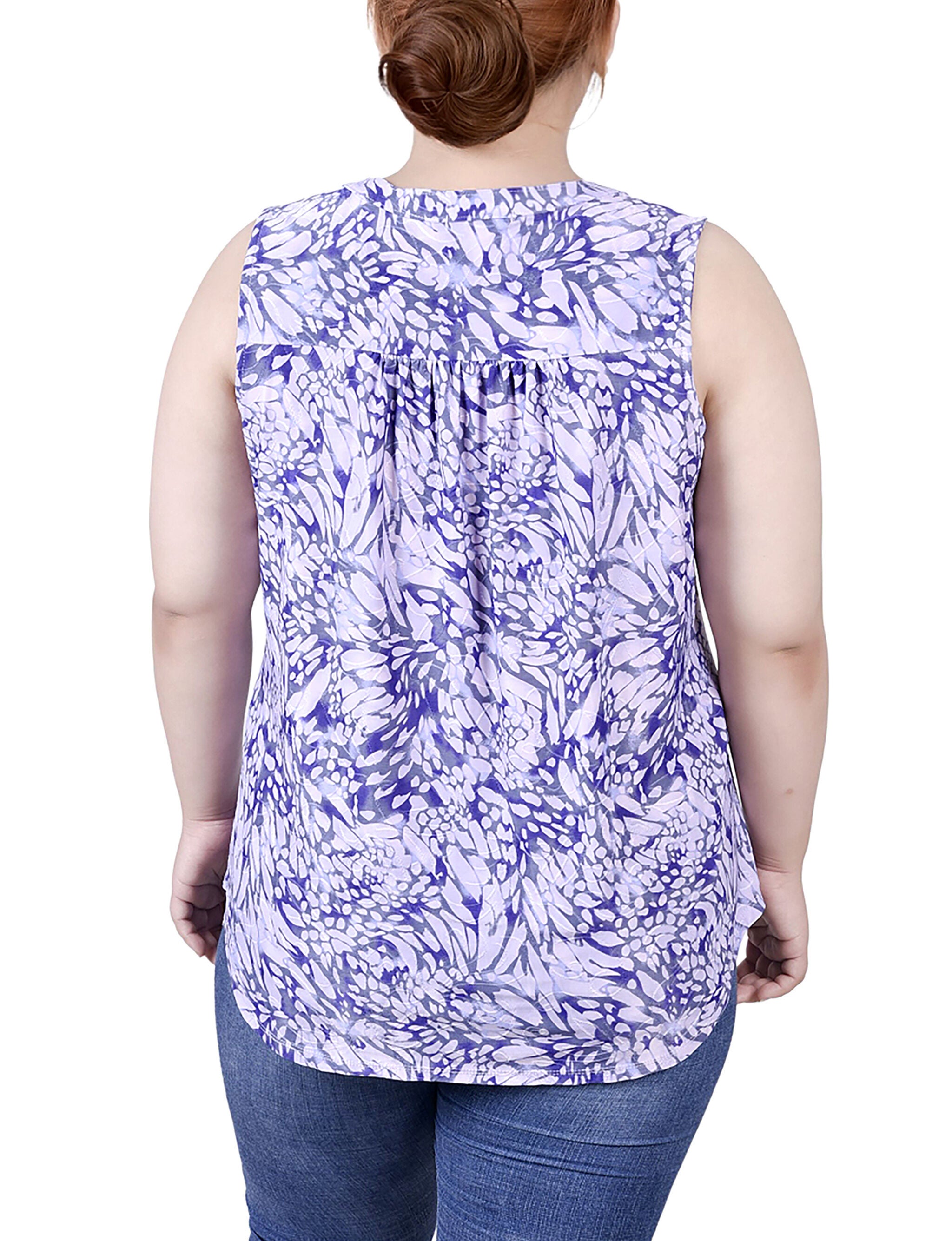 Sleeveless Jacquard Y Neck Top, Plum Jackrain, alternate image number 2