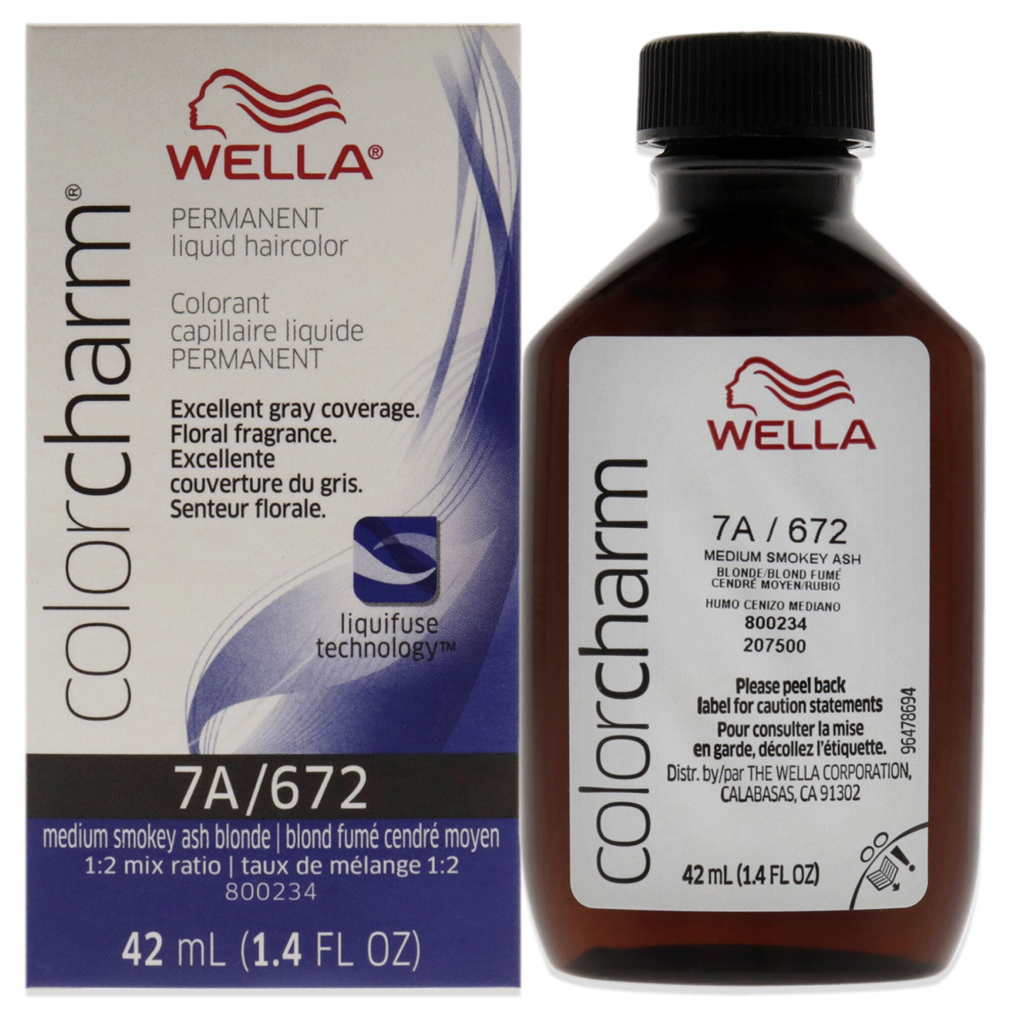 Color Charm Permanent Liquid Hair Color - 672 7A Med Smoky Ash Blonde by Wella for Unisex - 1.42 oz Hair Color, See Description, hi-res image number 0