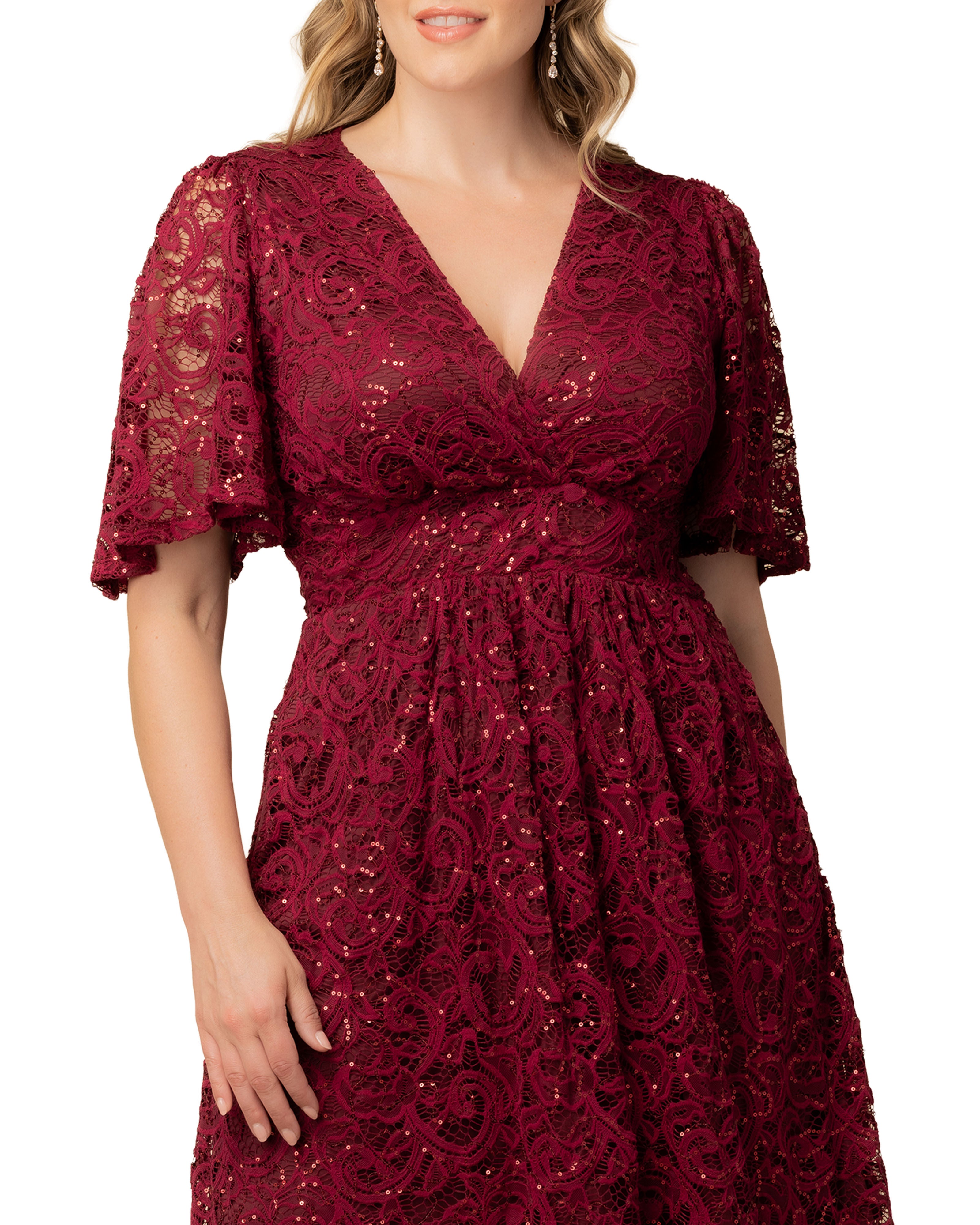 Starry Sequin Lace Cocktail Dress, PINOT NOIR / Burgundy, alternate image number 2