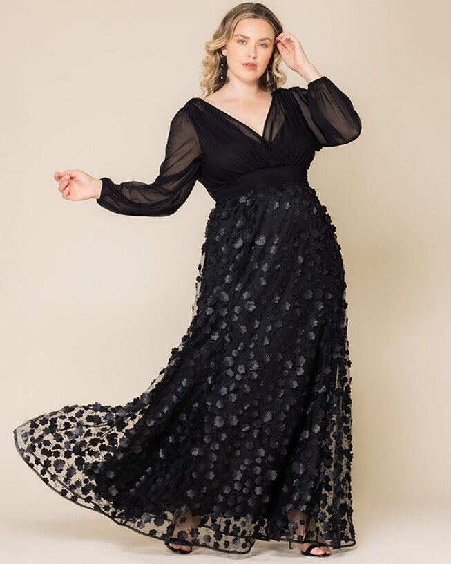 Blossoming Beauty Mesh Evening Gown, Onyx Blossoms, hi-res image number null
