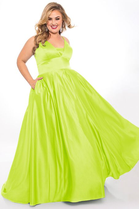 Neon Lights Plus Size Evening and Formal Dress with Pockets, Neon Green, hi-res image number null