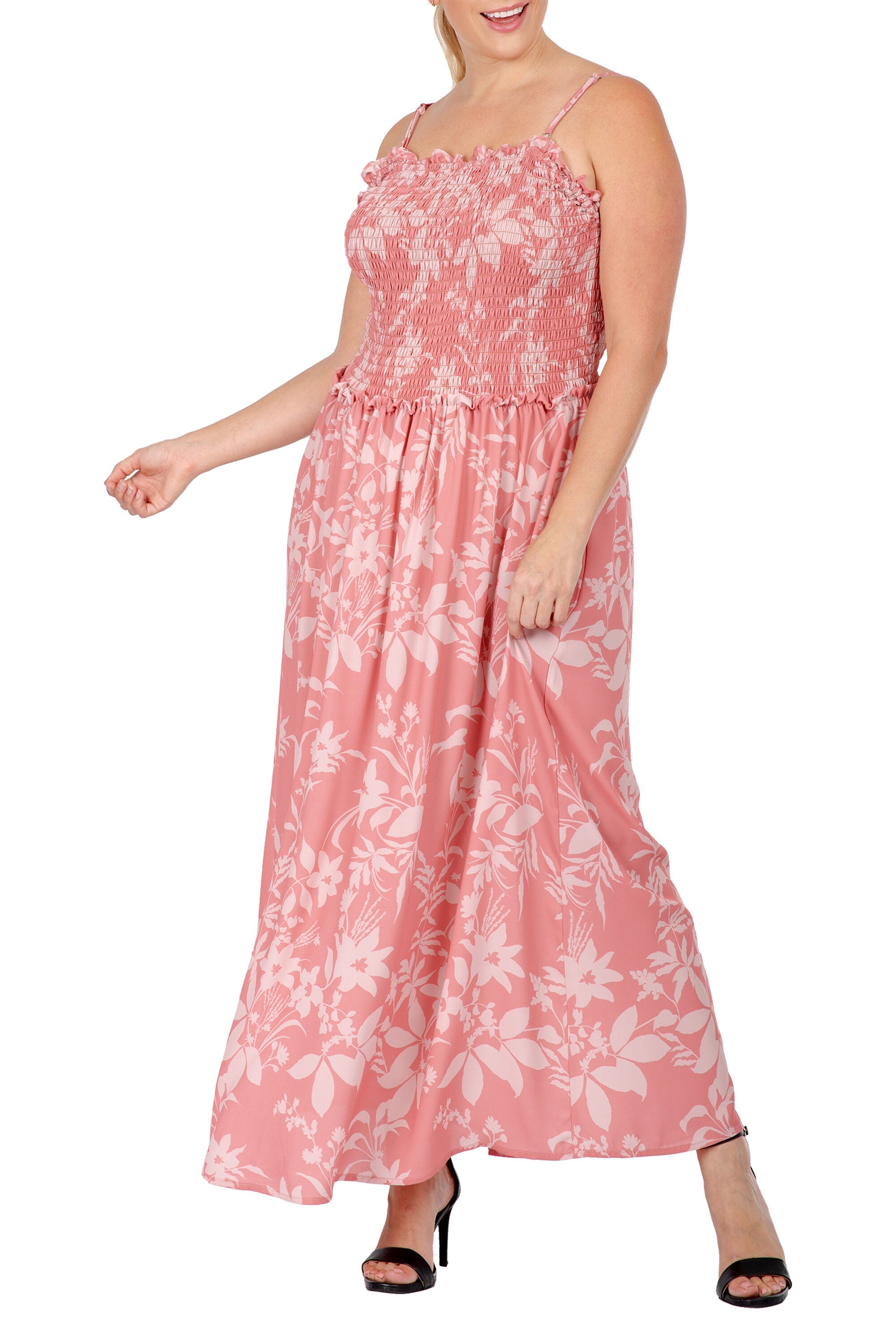 Women s Plus Size Spaghetti Strap Smocked Bodice Maxi Dress