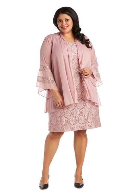 Bell-Sleeved Chiffon Jacket and Dress Combo, Blush, hi-res image number null