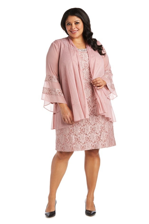 Bell-Sleeved Chiffon Jacket and Dress Combo, Blush, hi-res image number 0