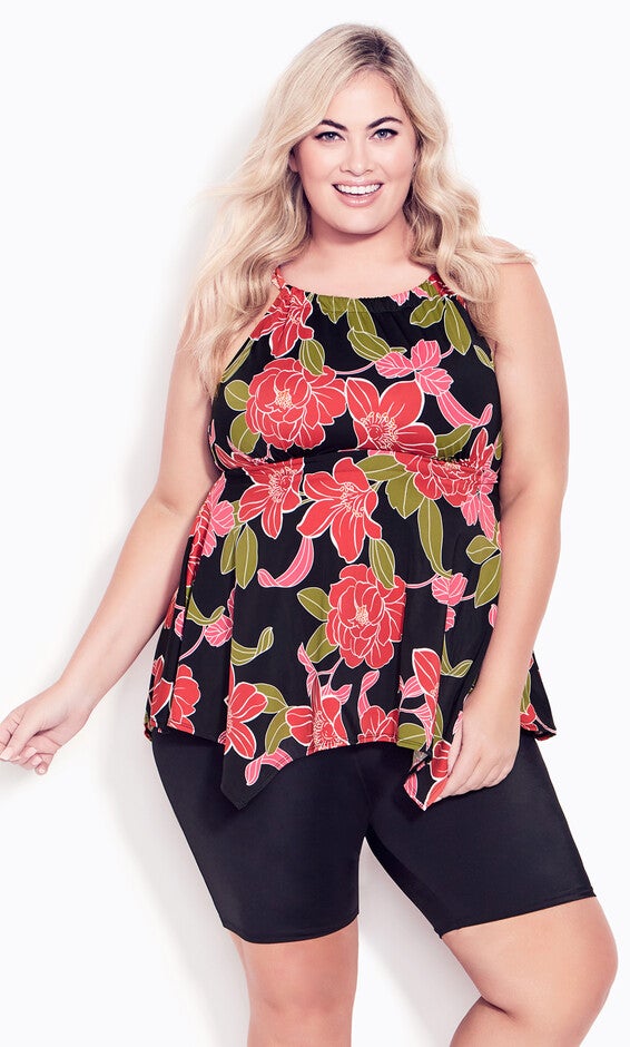 Print Hanky Tankini Top - black, Black, hi-res image number 0