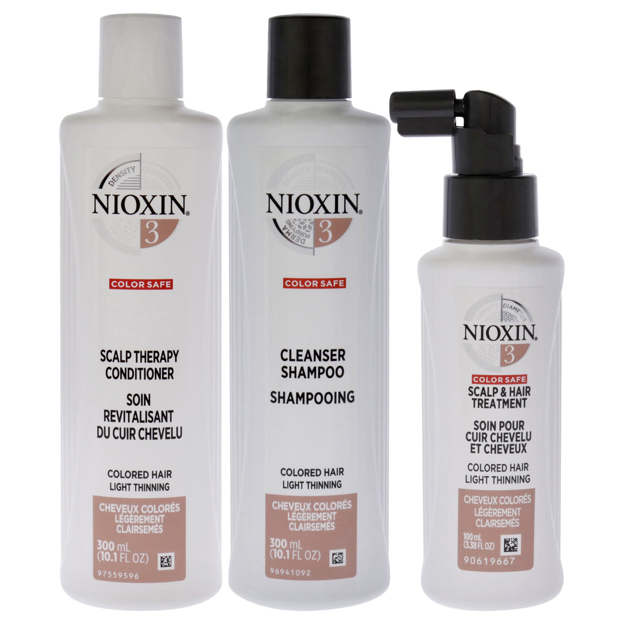 System 3 Kit by Nioxin for Unisex - 3 Pc 10.1oz Color Safe Cleanser Shampoo, 10.1 oz Color Conditioner, 1Liter Color Safe Scalp and Hair Treatment, See Description, alternate image number 1
