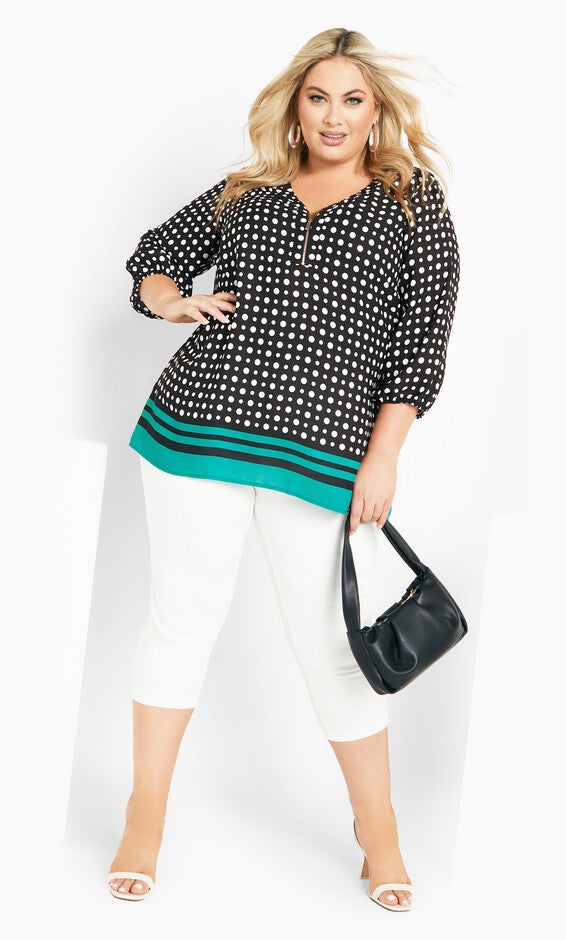 Malia Zip Border Top - emerald, , alternate image number 1