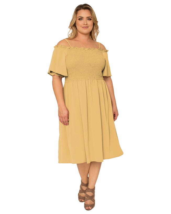 off shoulder georgette dress Long georgette dress with ruffles and flounces