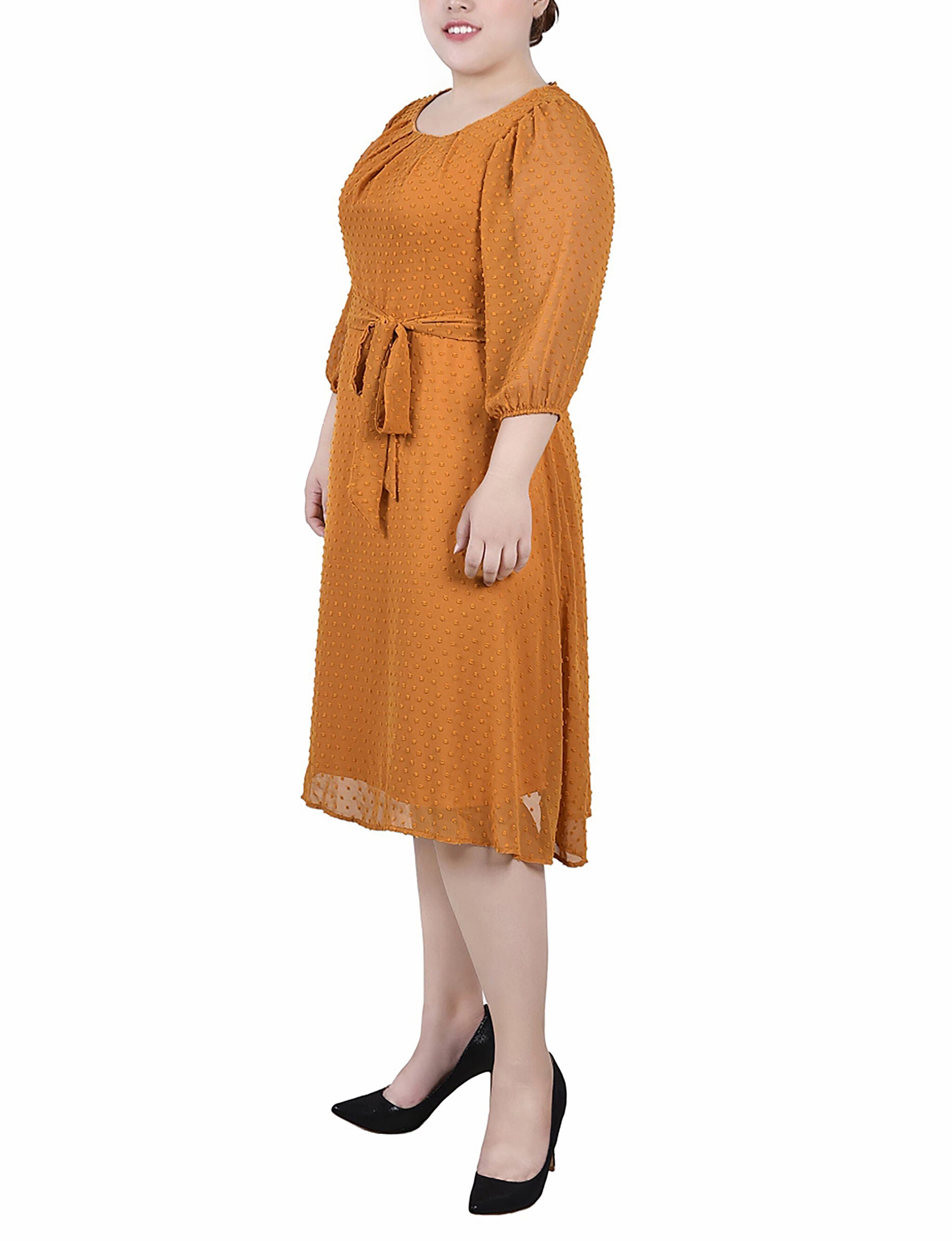 3/4 Sleeve Clip Dot Dress, Inca Gold, alternate image number 1