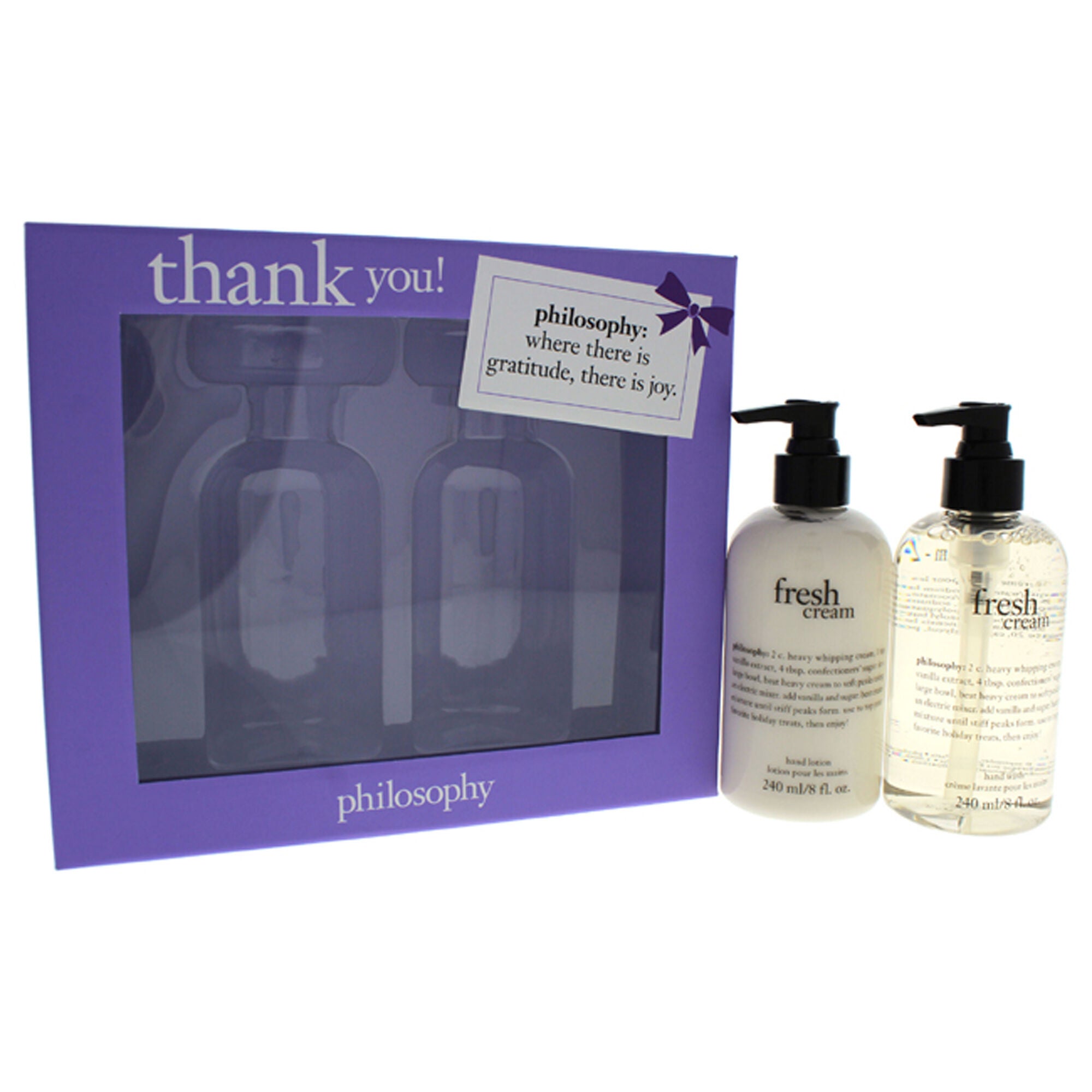 Thank You by Philosophy for Unisex - 2 Pc Set 2 x 8oz Fresh Cream Hand Wash & Hand Lotion, , alternate image number 1
