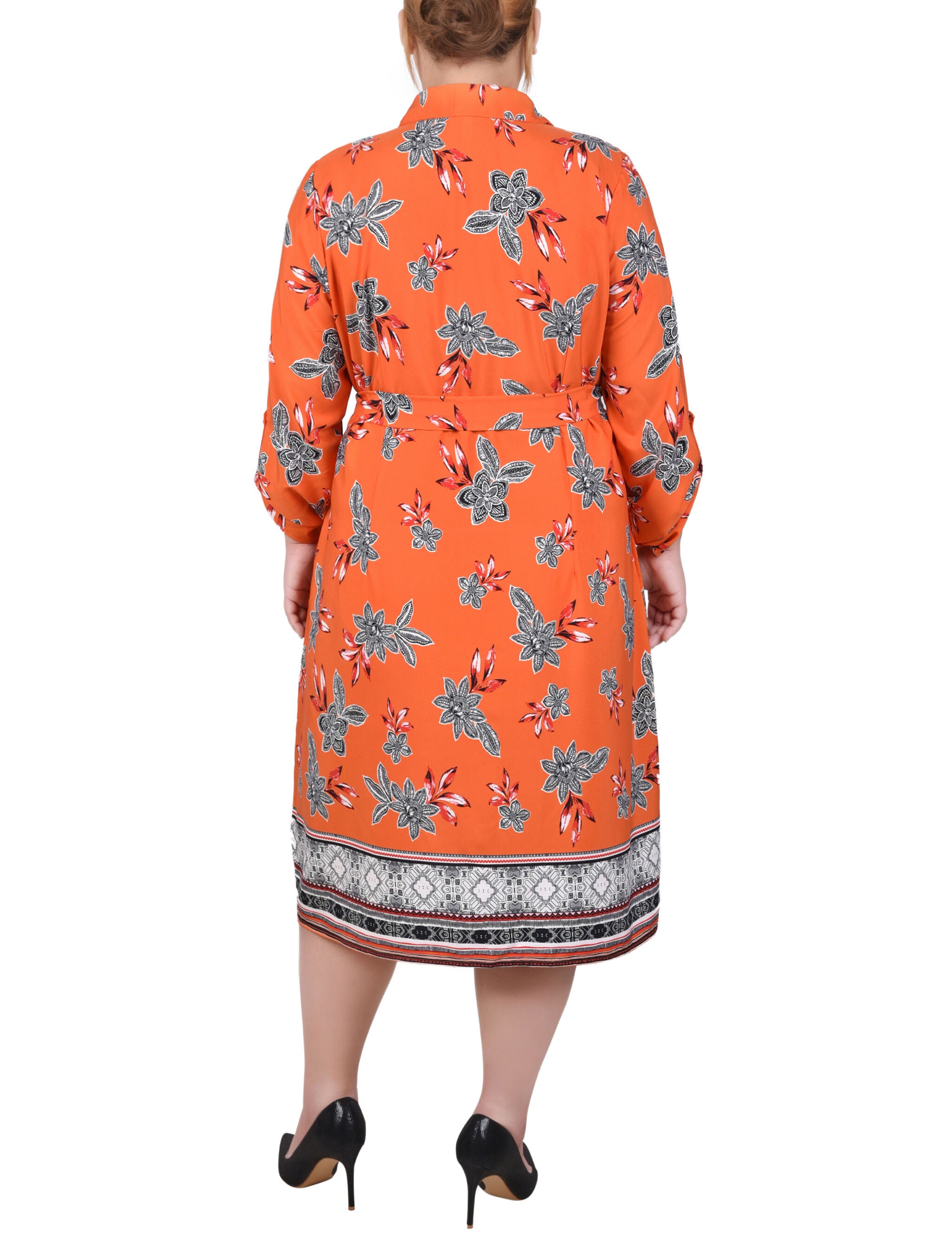 3/4 Roll Tab Sleeve Belted Shirtdress, Tiger Romegarden, alternate image number 2