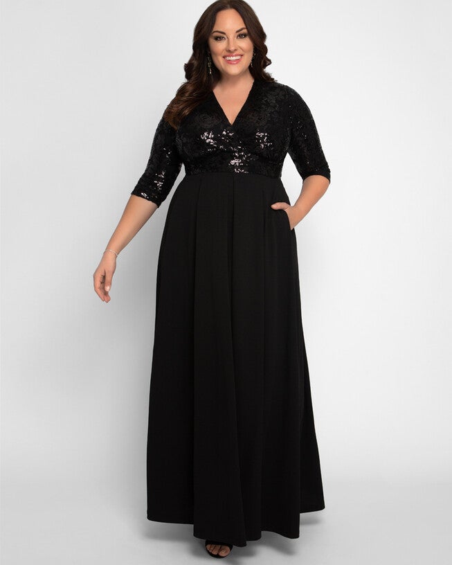 Paris Pleated Sequin Gown, Onyx, hi-res image number null